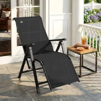Outsunny Chaise longue pliable, transat bain de soleil inclinable avec dossier réglable sur 9 positions, coussin lombaire, noir(m-15)
