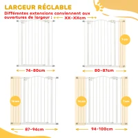 PawHut Barrière de sécurité pour chien extensible 74-100 cm fermeture automatique fixation par pression sans percer blanc(m-4)