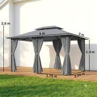 Outsunny Tonnelle barnum pavillon de jardin style colonial double toit toiles latérales amovibles 3L x 4l x 2,8H m gris(m-3)