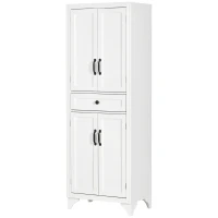 HOMCOM Aparador alto armário de cozinha 4 portas 2 armários e 1 gaveta central altura 170 cm com prateleira ajustável branco(m-7)