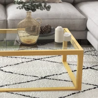 HOMCOM Mesa de centro retangular para sala com tampo em vidro temperado estrutura em madeira de hévea dim. 100L x 60l x 35H cm(m-5)