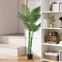 HOMCOM Planta artificial interior 180 cm, palmeira Areca árvore artificial com vaso de plástico e flocagem, verde(m-2)