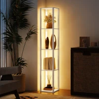 HOMCOM Floor Lamp with Shelves and 3 Brightness Levels - White(m-10)