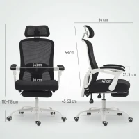 HOMCOM Silla de Oficina Reclinable 135° con Reposapiés, Soporte Lumbar, Reposacabezas, Altura Ajustable, en Malla, Negro(m-3)