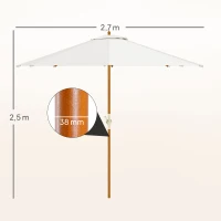 Outsunny Guarda-sol de jardim exterior redondo Ø 2,7 x 2,5 m com abertura/fecho por manivela, mastro em madeira, tecido 180 g/m², bege(m-3)