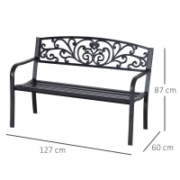 Outsunny Banco de Jardim para terraço em Aço Ferro Fundido Preto 2 Lugares 127 x 60 x 87 cm Carga Máx 240 kg(m-3)
