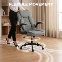 HOMCOM Linen-Look Computer Desk Chair, Executive Office Chair with Flip-Up Armrests and Thick Cushion, Grey(m-7)
