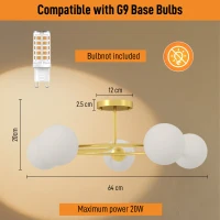 HOMCOM Lampa sufitowa 20 W z 5 gniazdami G9, elegancki złoto-biały wygląd, bez żarówek(m-5)