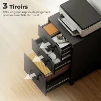 HOMCOM Caisson de Bureau Mobile avec 3 Tiroirs Verrouillables, Caisson de Rangement sur Roulettes, 40 x 40 x 69,5 cm, Noir(m-4)