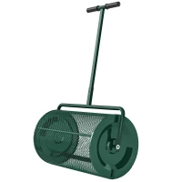 Outsunny Esparcidor de Compost 75 L 61x40 cm para Césped y Jardín con Mango en T Cesta de Malla Metálica Verde(m-7)