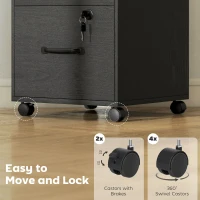 HOMCOM Caisson de Bureau Mobile avec 3 Tiroirs Verrouillables, Caisson de Rangement sur Roulettes, 40 x 40 x 69,5 cm, Noir(m-8)