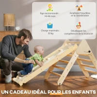 AIYAPLAY Triangle d'escalade, 3 en 1 en bois pour grimper et glisser, charge max. 50 kg, pour 18-48 mois, bois naturel(m-9)