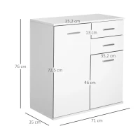 HOMCOM Mueble Auxiliar de Salón Aparador Estrecho con Puertas y Cajones 71x35x76cm Blanco(m-3)