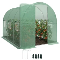 Outsunny Serre tunnel de jardin 6m², serre de jardin tunnel 200x300x200cm porte et 6 fenêtres, bâche PE 140 g/m² vert(m-11)