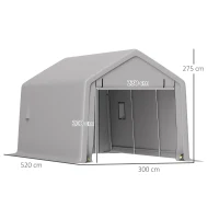 Outsunny Carport tenda de garagem 3 x 5,2 m, abrigo exterior para carro carport para carro com porta enrolável removível cinza(m-3)