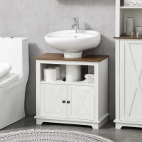 kleankin Mueble para Debajo del Lavabo de Madera Armario de Baño de Suelo Mueble Bajo Lavabo Pie con 2 Puertas 60x30x60 cm Blanco(m-10)