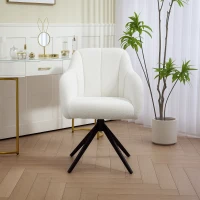 HOMCOM Poltrona giratória capitonê grande conforto base em aço e tecido efeito pelúcia teddy branco(m-5)