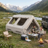 Outsunny Inflatable Camping Tent, 4 Season Hot Tent 10000mm Waterproof with Chimney Opening, Sky Light and Air Pump, Khaki(m-2)