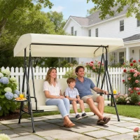 Outsunny Balancelle de jardin 3 places grand confort inclinaison toit réglable, 2 tablettes latérales, coussins, acier polyester(m-10)