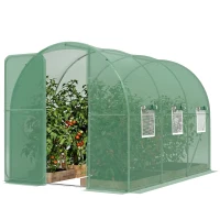 Outsunny Serre tunnel de jardin 6m², serre de jardin tunnel 200x300x200cm porte et 6 fenêtres, bâche PE 140 g/m² vert(m-12)