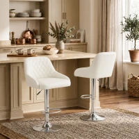 HOMCOM Set 2 höhenverstellbare, drehbare Barhocker für die Küche, Weiß(m-5)