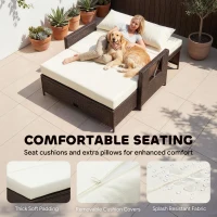 Outsunny Rattan Sun Lounger 2 Seater Day Bed with Cushions, Brown(m-7)