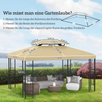 Outsunny Ersatzdach für Pavillon 3 x 4 m wasserabweisend Pavillondach mit Doppeldach Beige(m-3)