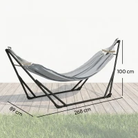 Outsunny Support avec Hamac Pliable en Acier, 2 en 1 pour Hamac ou Chaise Suspendue, Sac de Transport Inclus 268x89x100cm Gris(m-3)