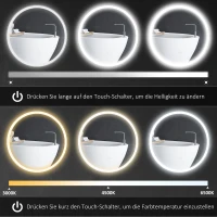 kleankin LED-badkamerspiegel, rond, aanraakfunctie, geheugenfunctie, beslaan niet, aluminium frame, 60 x 60 cm(m-5)