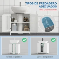 kleankin Mueble para Debajo del Lavabo Armario Baño de Suelo de Madera con 2 Puertas Ventiladas y Estante Ajustable Interior Moderno 60x30x60 cm Blanco(m-4)