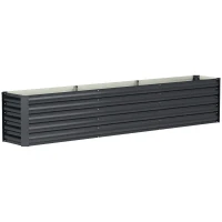Outsunny Canteiro elevado em aço galvanizado com barras de suporte e placas de canto fundo aberto 240 x 40 x 45 cm cinza escuro(m-1)