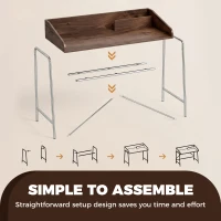HOMCOM Bureau, bureau d'ordinateur 109 cm avec rebord de sécurité et structure en métal, noyer(m-8)