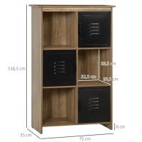 HOMCOM Estante Design Industrial - Móvel de Arrumação 3 nichos 3 compartimentos - Aspeto Madeira com Portas em Metal Preto(m-3)