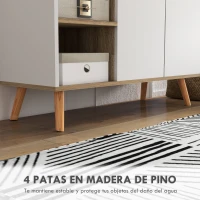HOMCOM Aparador de Cocina con 1 Cajón 2 Puertas de Cierre Suave y Estantes Ajustables para Comedor 95x35x85 cm Blanco y Natural(m-7)