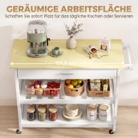HOMCOM Desserte de cuisine à roulettes, îlot central cuisine avec plan de travail, tiroir, étagères, porte-serviettes, blanc(m-4)