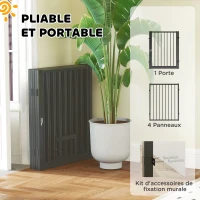 PawHut Parc pour chien, parc pour animaux, 5 panneaux, clôture portable pliable, sécurisé, noir(m-6)