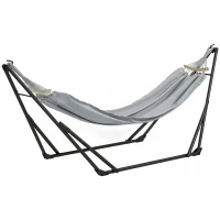 Outsunny Support avec Hamac Pliable en Acier, 2 en 1 pour Hamac ou Chaise Suspendue, Sac de Transport Inclus 268x89x100cm Gris(m-1)