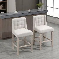 HOMCOM Set of 2 Bar Stools with Button Tufting, Solid Wood, incl. Footrest, 47 cm x 50 cm x 101 cm, Gray + Natural(m-9)
