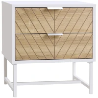 HOMCOM Mesita de Noche con 2 Cajones con Patas de Acero Mesilla Auxiliar para Salón Dormitorio 45x39x48cm Blanco y Roble(m-12)