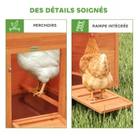 PawHut Poulailler avec Pondoir et Perchoir Toit en Bitume Étanche et Fenêtre de Ventilation Bois 113,5x67,5x95,5cm Orange(m-9)