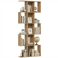 HOMCOM Bibliothèque à 5 niveaux, étagère de rangement en forme S avec 15 compartiments ouverts, 80 x 24 x 200 cm, chêne(m-11)