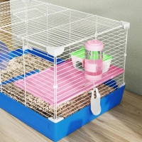 PawHut Hamster Cage, Small Gerbil Cage 2 Tiers Portable w/ Handle, Exercise Wheel, Water Bottle, Dishes, Blue(m-9)