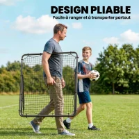 SPORTNOW Filet de Rebond Pliable Réglable à 5 Angles avec 24 Cordes Élastiques Filet pour Football, Acier, 120x73x112cm, Noir(m-6)