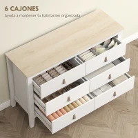 HOMCOM Cómoda para Dormitorio con 6 Cajones Tiradores de PU Cajonera para Salón Pasillo 120x40x78 cm Blanco(m-4)