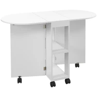 HOMCOM Mesa de Comedor Plegable con Ruedas Mesa de Cocina con Alas Abatibles y 2 Estantes Abiertos 120x60x77 cm Blanco(m-1)