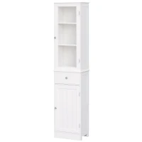 kleankin Armario de Baño Alto, Armario de Almacenaje Delgado, con Estantes Ajustables, Cajón, para Espacios Pequeños, Moderno, 40x27x171,5 cm, Blanco(m-1)