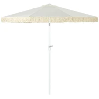 Outsunny Guarda-sol de jardim guarda-sol exterior inclinável guarda-sol com franjas com manivela 8 varetas dim. Ø 2,65 x 2,45 H m Branco(m-7)