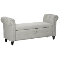 HOMCOM Banco banqueta baú 2 em 1 em tecido com aspecto de linho com pés em madeira 146,5 x 49 x 72 cm cinza(m-1)