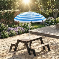 AIYAPLAY Table de pique-nique enfants avec parasol, 3 en 1 salon de jardin en bois pour enfants 3-6 ans avec 2 boîtes, naturel(m-2)