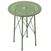 Outsunny Pequena mesa de apoio redonda, mesa de jardim, com recorte em forma de flor e folhas, em aço, Ø 40 x 50 cm, verde(m-7)